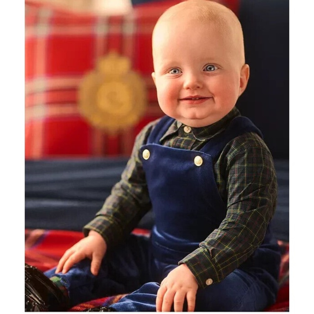 Polo Ralph Lauren Boys' Plaid Cotton Shirt Velvet Overalls Set Size 6 Month $250